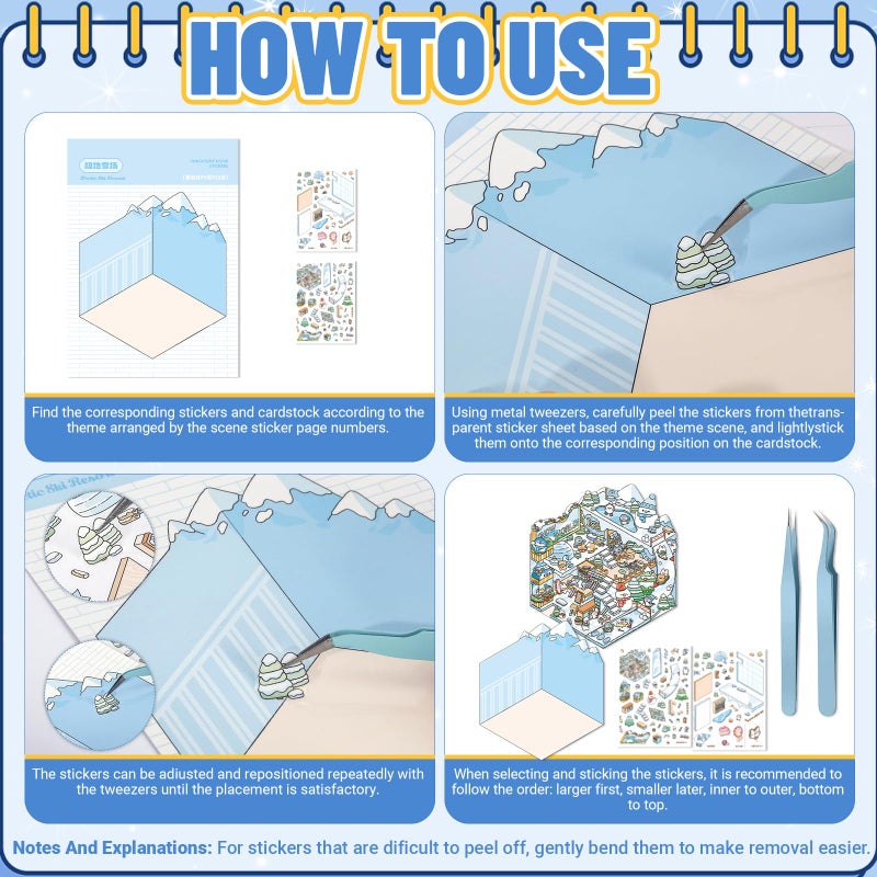Abdkw 20 Sets DIY 3D Sticker Scene Book,Cute Cartoon Animal Isometric Scene,DIY 3D House Stickers Set,Sticker Therapy for Adults Kids,Conduce to Relief Stress Pass The Time,Easter Basket Stuffers Gifts - Image 5