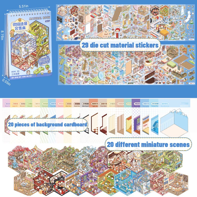 Abdkw 20 Sets DIY 3D Sticker Scene Book,Cute Cartoon Animal Isometric Scene,DIY 3D House Stickers Set,Sticker Therapy for Adults Kids,Conduce to Relief Stress Pass The Time,Easter Basket Stuffers Gifts - Image 2