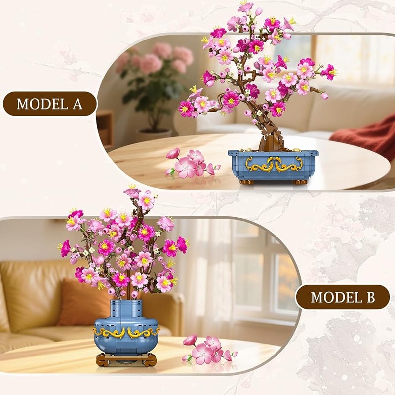 أطفال الهوغوز HOGOKIDS Cherry Blossom Building Kits - 2-in-1 Bonsai Tree Plants Building Toys for Home Decoration, Artificial Botanical Cherry Blossom Pot Blocks, Creative Gifts for Adults Girls (775 Pieces) - Image 2