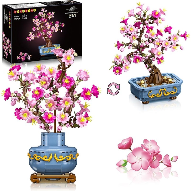 أطفال الهوغوز HOGOKIDS Cherry Blossom Building Kits - 2-in-1 Bonsai Tree Plants Building Toys for Home Decoration, Artificial Botanical Cherry Blossom Pot Blocks, Creative Gifts for Adults Girls (775 Pieces) - Image 1