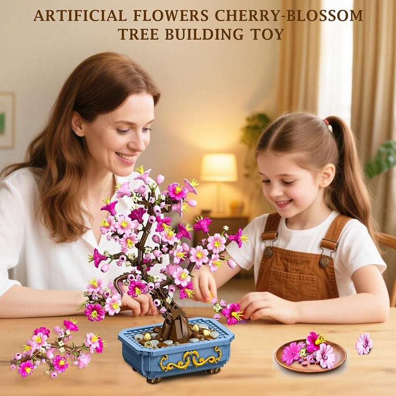 أطفال الهوغوز HOGOKIDS Cherry Blossom Building Kits - 2-in-1 Bonsai Tree Plants Building Toys for Home Decoration, Artificial Botanical Cherry Blossom Pot Blocks, Creative Gifts for Adults Girls (775 Pieces) - Image 3