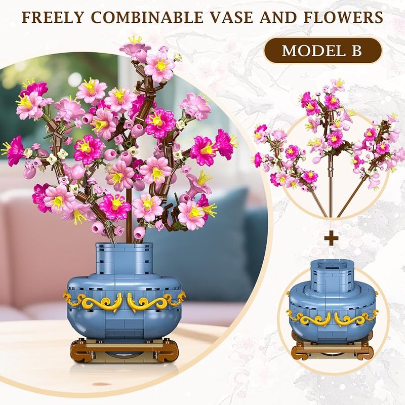أطفال الهوغوز HOGOKIDS Cherry Blossom Building Kits - 2-in-1 Bonsai Tree Plants Building Toys for Home Decoration, Artificial Botanical Cherry Blossom Pot Blocks, Creative Gifts for Adults Girls (775 Pieces) - Image 5