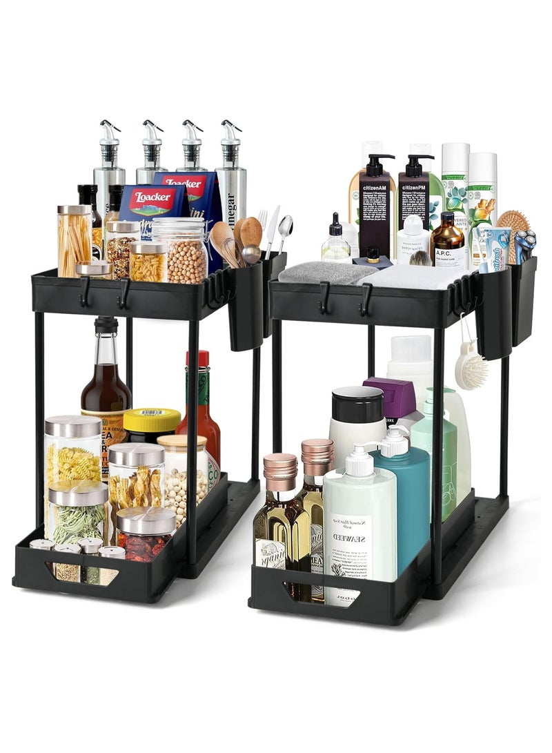GuRiver 2Pcs Sliding Cabinet Organizer, Under Cabinet Organizer,Bathroom Under Sink Cabinet Organizer,Organize Household Cleaning Supplies,For Kitchen/Bathroom/Office(Black) - Image 1