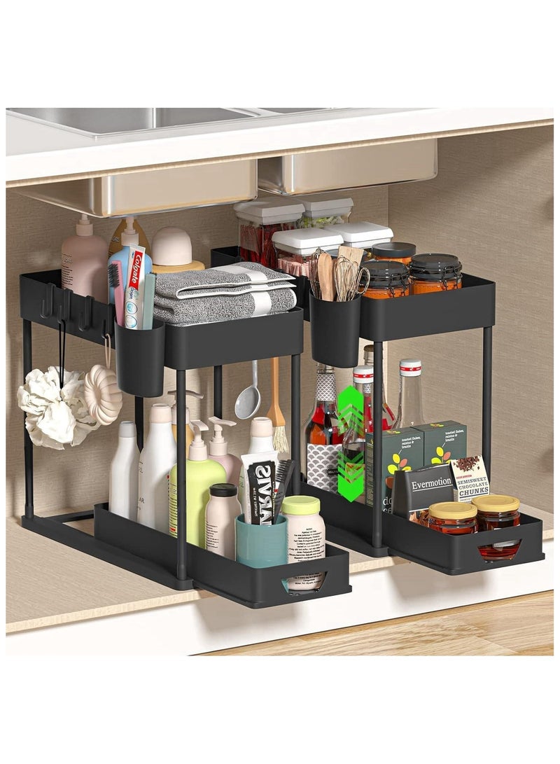 GuRiver 2Pcs Sliding Cabinet Organizer, Under Cabinet Organizer,Bathroom Under Sink Cabinet Organizer,Organize Household Cleaning Supplies,For Kitchen/Bathroom/Office(Black) - Image 3