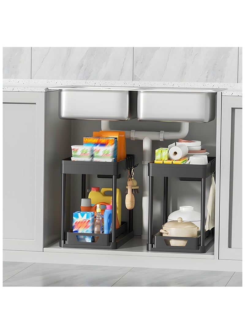 GuRiver 2Pcs Sliding Cabinet Organizer, Under Cabinet Organizer,Bathroom Under Sink Cabinet Organizer,Organize Household Cleaning Supplies,For Kitchen/Bathroom/Office(Black) - Image 4