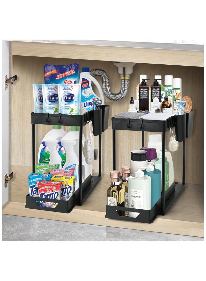 GuRiver 2Pcs Sliding Cabinet Organizer, Under Cabinet Organizer,Bathroom Under Sink Cabinet Organizer,Organize Household Cleaning Supplies,For Kitchen/Bathroom/Office(Black) - Image 2