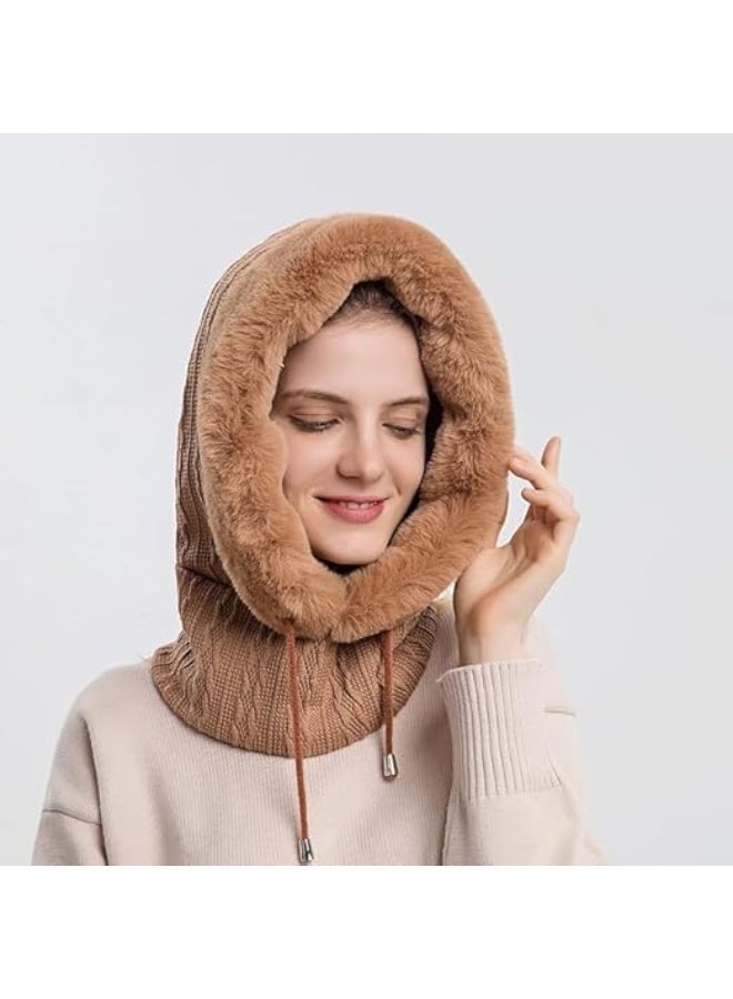 Women Winter One Piece Beanie Hat Slouchy Fleece Balaclavas Face Mask Neck Scarf Set Earmuff Ski Snow Knit Hats (Khaki) - Image 3