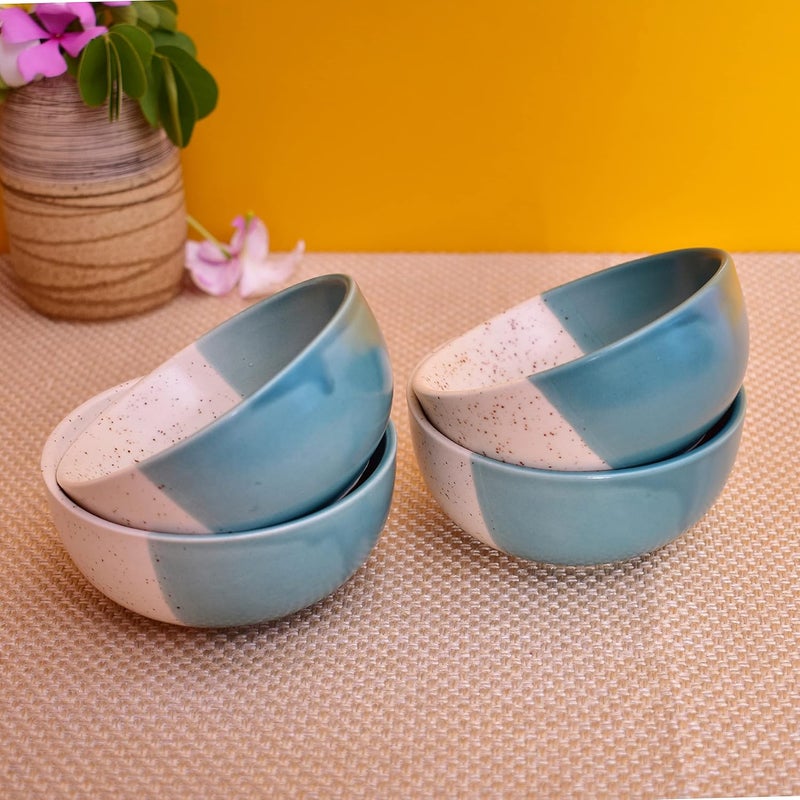 Kunhar Ceramic Dessert Bowls 200 ML 4 Pieces White Dusty Blue - Image 4