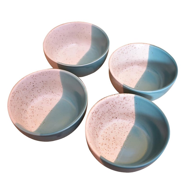 Kunhar Ceramic Dessert Bowls 200 ML 4 Pieces White Dusty Blue - Image 5