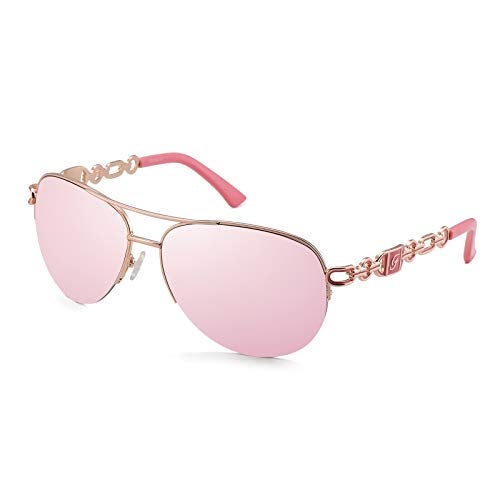 FENCHI Classic Aviator Sunglasses for Women Mirrored Lens Chain Arms Half Rim Metal Frame Sun Glasses UV 400 Protection 60mm - Image 1