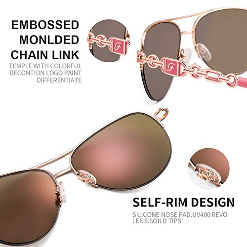 FENCHI Classic Aviator Sunglasses for Women Mirrored Lens Chain Arms Half Rim Metal Frame Sun Glasses UV 400 Protection 60mm - Image 4