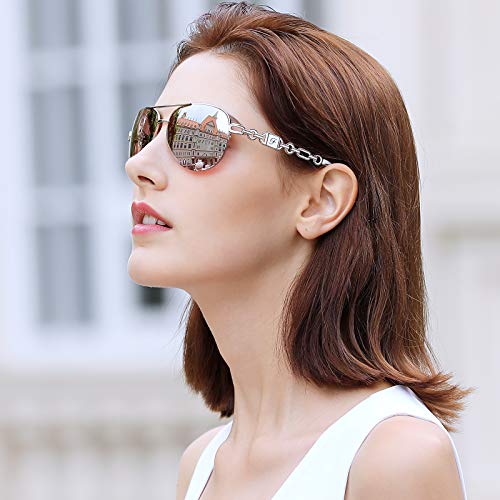 FENCHI Classic Aviator Sunglasses for Women Mirrored Lens Chain Arms Half Rim Metal Frame Sun Glasses UV 400 Protection 60mm - Image 5