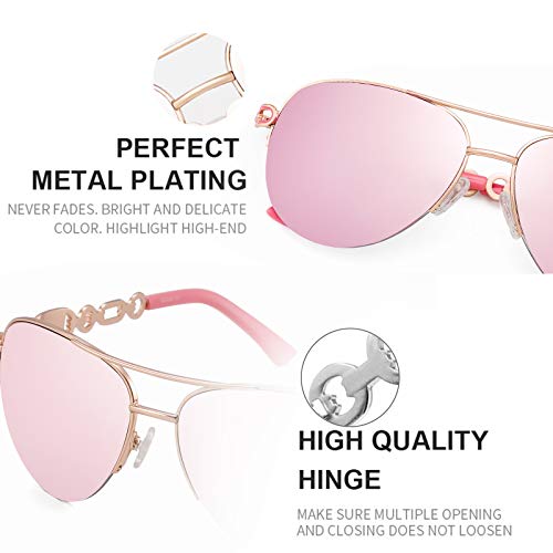 FENCHI Classic Aviator Sunglasses for Women Mirrored Lens Chain Arms Half Rim Metal Frame Sun Glasses UV 400 Protection 60mm - Image 3