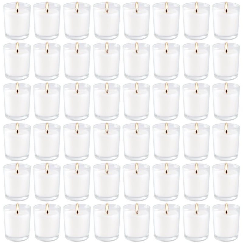 YOROXRG 48 Pack White Unscented Clear Glass Filled Votive Candles. Hand Poured Wax Candle Ideal Gifts for Home DÃ©cor Parties Weddings Holidays and Meditation (White) - Image 1