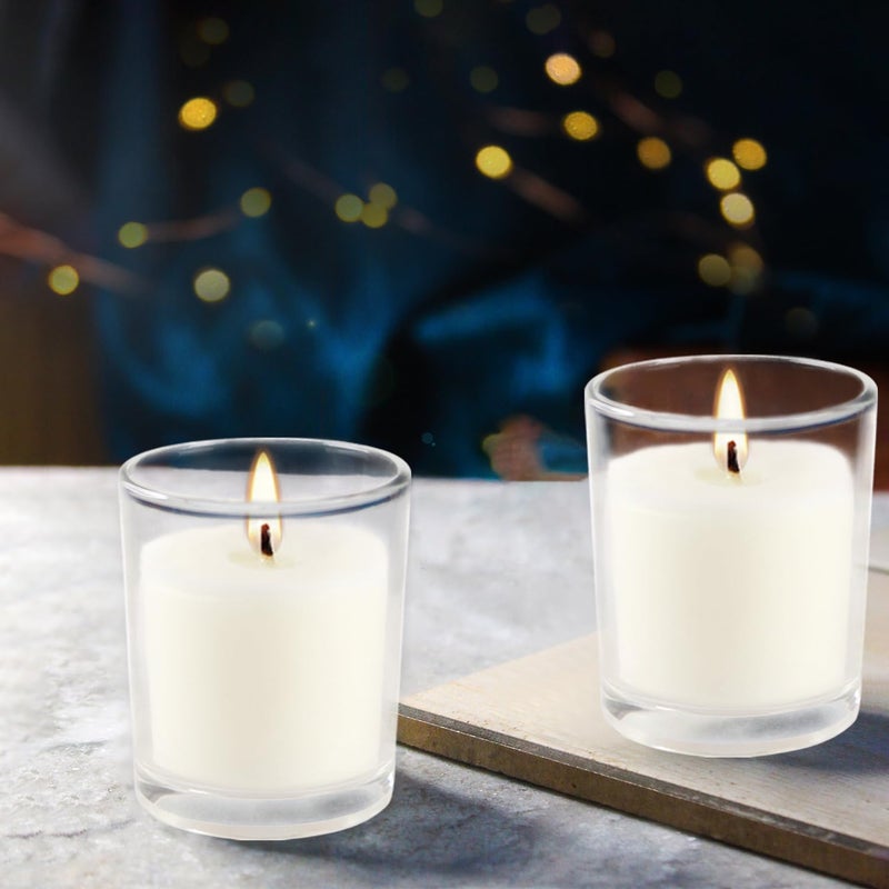 YOROXRG 48 Pack White Unscented Clear Glass Filled Votive Candles. Hand Poured Wax Candle Ideal Gifts for Home DÃ©cor Parties Weddings Holidays and Meditation (White) - Image 5