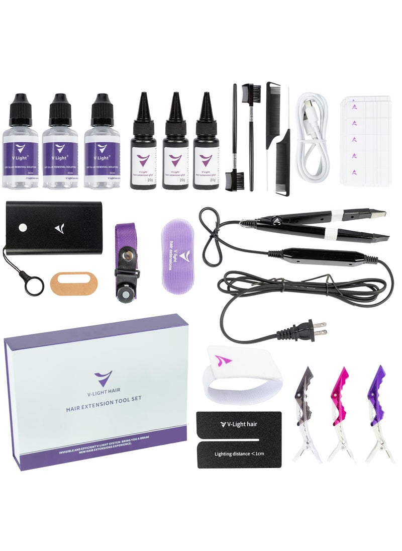 Cara - V Light Hair Extensions Kit Machine set VLight Extension Machine VLight Extension Remover Machine VLight Glue 20g  3 Wig Extension Comb  2 v Light Glue Remover Solution 20ml  3 - Image 1