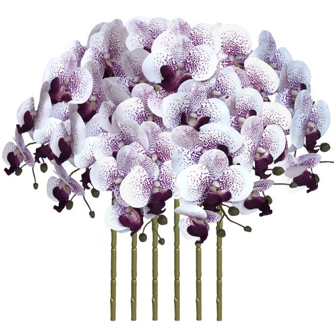 32 INCH ARTIFICIAL PHALAENOPSIS FLOWERS 6 PCS ARTIFICIAL ORCHID FLOWERS STEM PLANTS FOR HOME DCOR PURPLE CORE