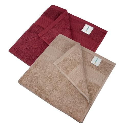 MYTRIDENT Soft Comfort Air Rich 100% Cotton Towels for Bath, 500 GSM Large Size Bathroom Towels for Men/Women, 2PC Bath (69 cm x 137 cm), Acorn and Wine Red - Image 3