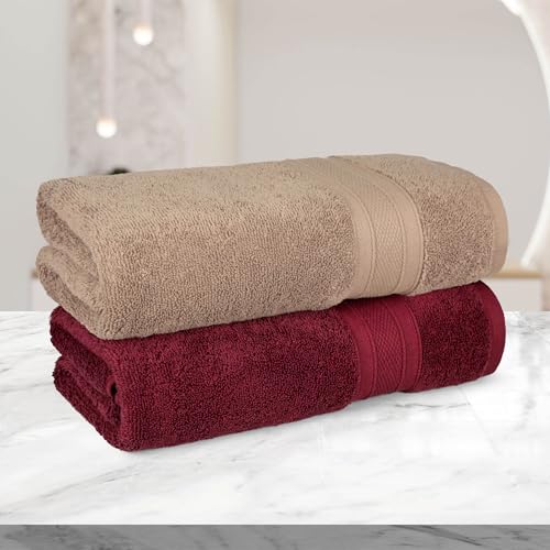 MYTRIDENT Soft Comfort Air Rich 100% Cotton Towels for Bath, 500 GSM Large Size Bathroom Towels for Men/Women, 2PC Bath (69 cm x 137 cm), Acorn and Wine Red - Image 4