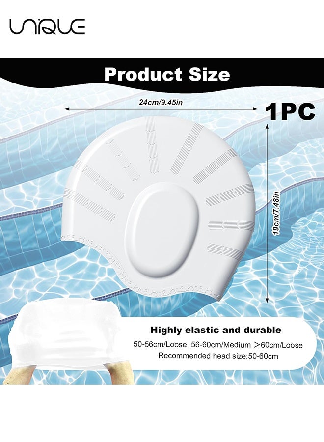 Unique 2 PCS - Swim Caps with 3D Ear Protection - Nose Clips and Earplug Sets for Swimmers - Waterproof Design - High Quality - Textured Pattern - Stretchy and Comfortable Swim Cap Adult Unisex Silicone Swim Cap - for Swimming Training and Beginners - Black/White - Image 2