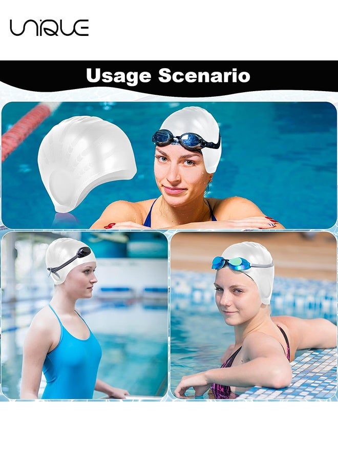 Unique 2 PCS - Swim Caps with 3D Ear Protection - Nose Clips and Earplug Sets for Swimmers - Waterproof Design - High Quality - Textured Pattern - Stretchy and Comfortable Swim Cap Adult Unisex Silicone Swim Cap - for Swimming Training and Beginners - Black/White - Image 5