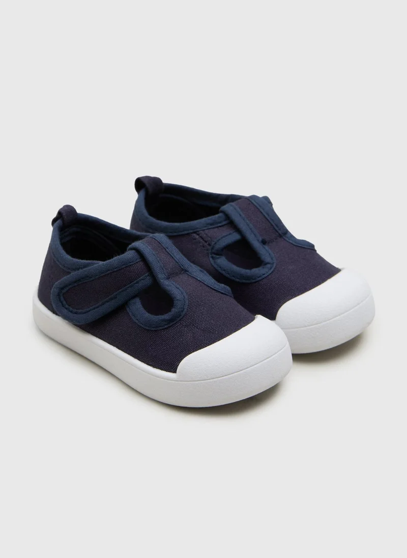 Matalan Boys Navy Canvas T Bar Shoes
