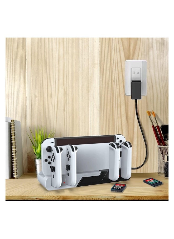 Switch Controller Charging Dock Station Compatible with Nintendo Switch & OLED Model with 4 Joy-con Charging Slots, Joy Con Charger Stand Station for Nintendo Switch with 2 Game Card Slots