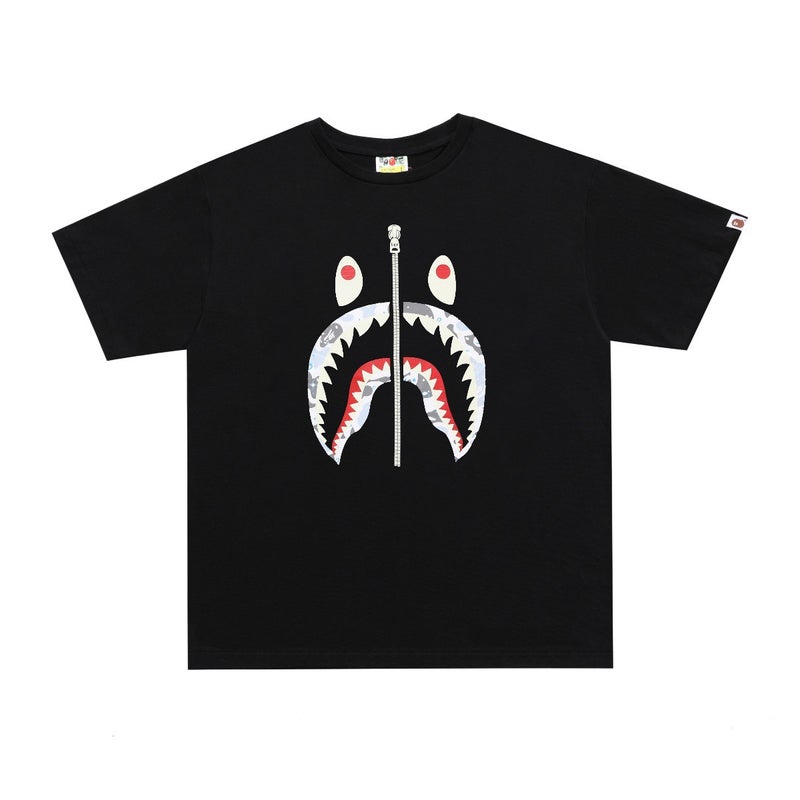 Japanese Trendy Brand Bape Luminous Camouflage Embroidered Shark Print Short-Sleeved T-Shirt For Men And Women Loose Half-Sleeved Shirt - Image 1
