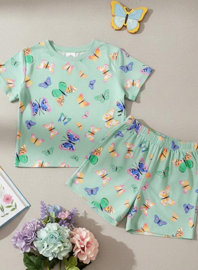 Anthrilo Girls Green Butterfly Cotton T-Shirt and Shorts Set - Image 5