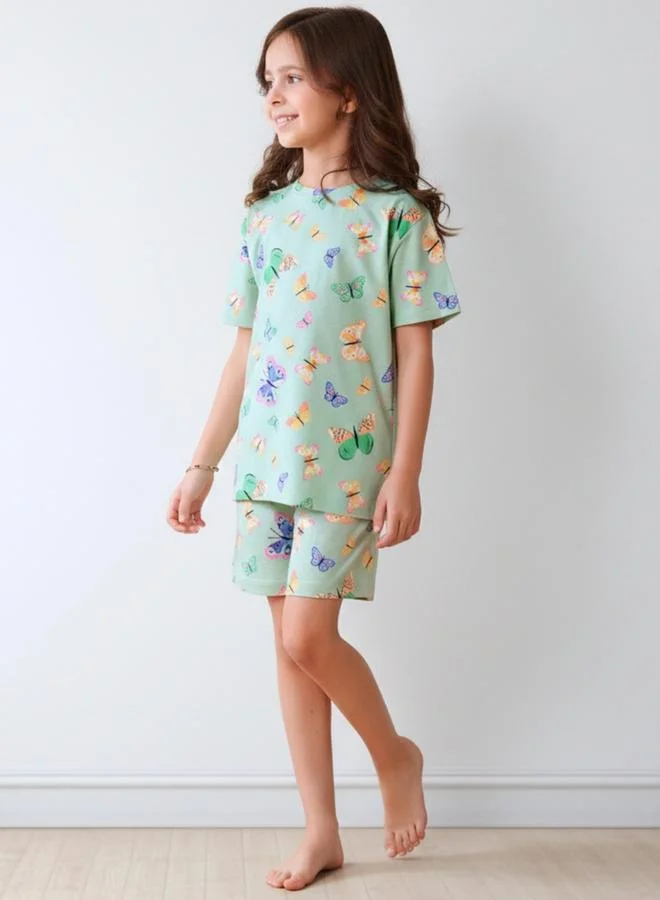 انثريلو مجموعة من شورت وتيشيرت قطن بطبعات فراشة