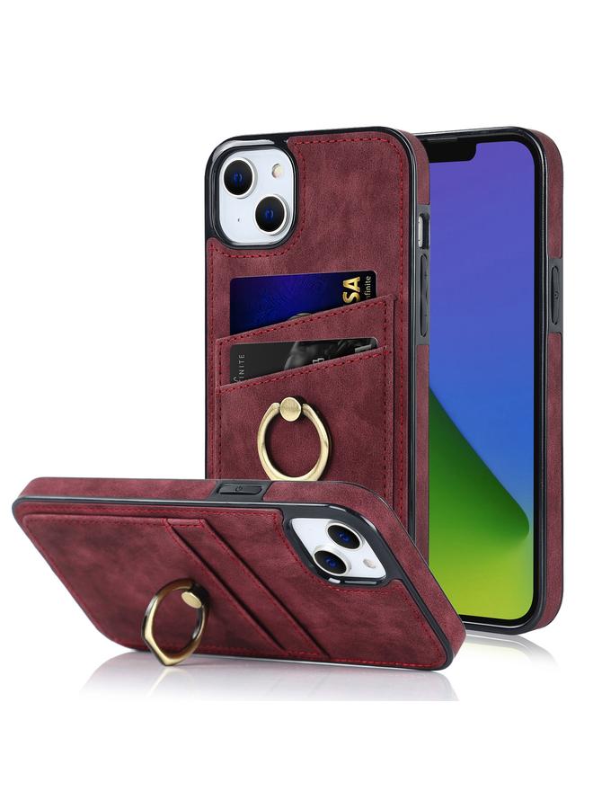 اس-توب جراب هاتف من الجلد بتصميم عتيق لهاتف iPhone 14 Plus مع حامل حلقي - Image 1