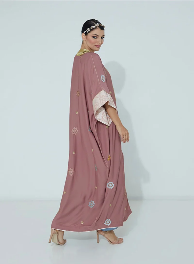 Rosette Abaya Bisht Flowers Embroidery