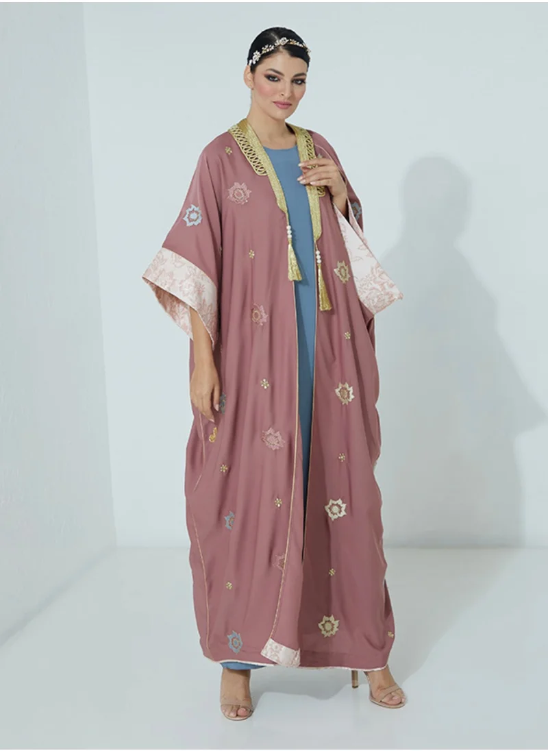 Rosette Abaya Bisht Flowers Embroidery
