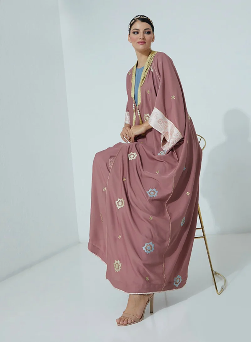 Rosette Abaya Bisht Flowers Embroidery