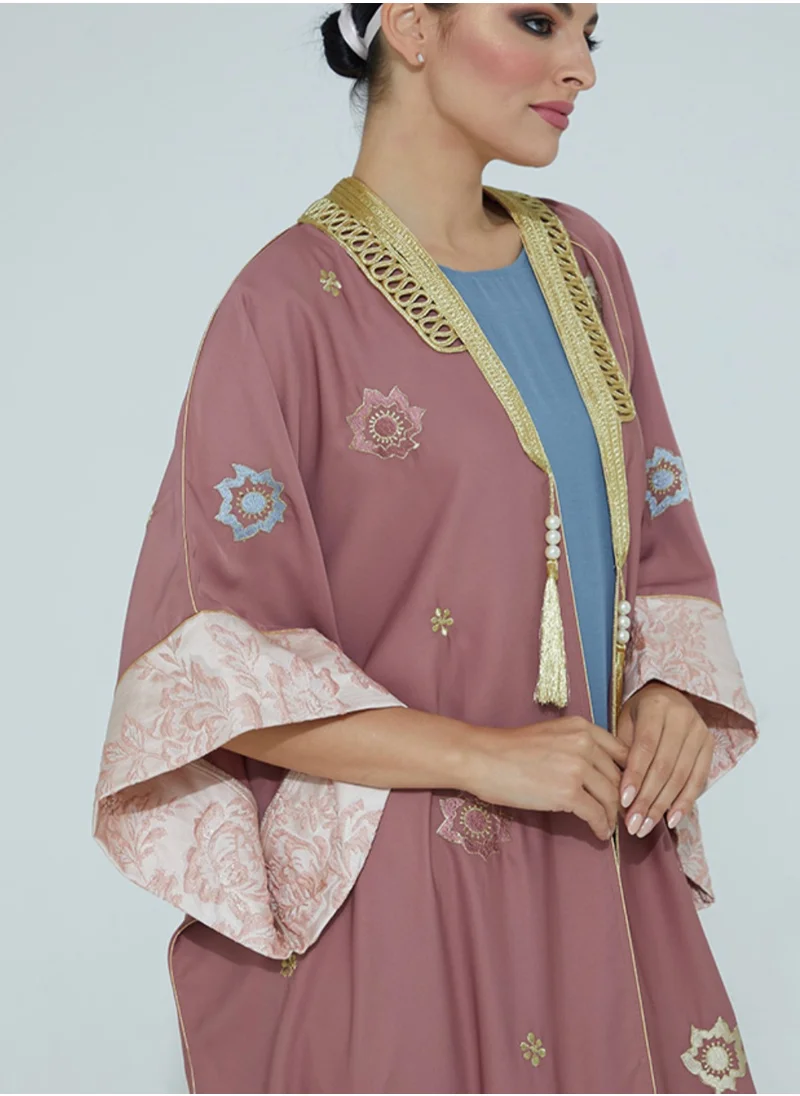 Rosette Abaya Bisht Flowers Embroidery