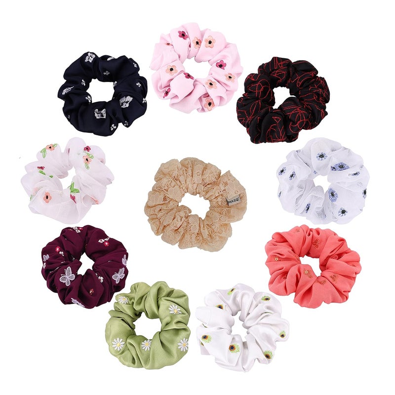 MASQ by QOne Hair Accessories Handmade CROWNING GLORY Scrunchies stretchyelasticChouchouHair Bands for Women Girls with Elastic Multicolor Pack of 10 - Image 1