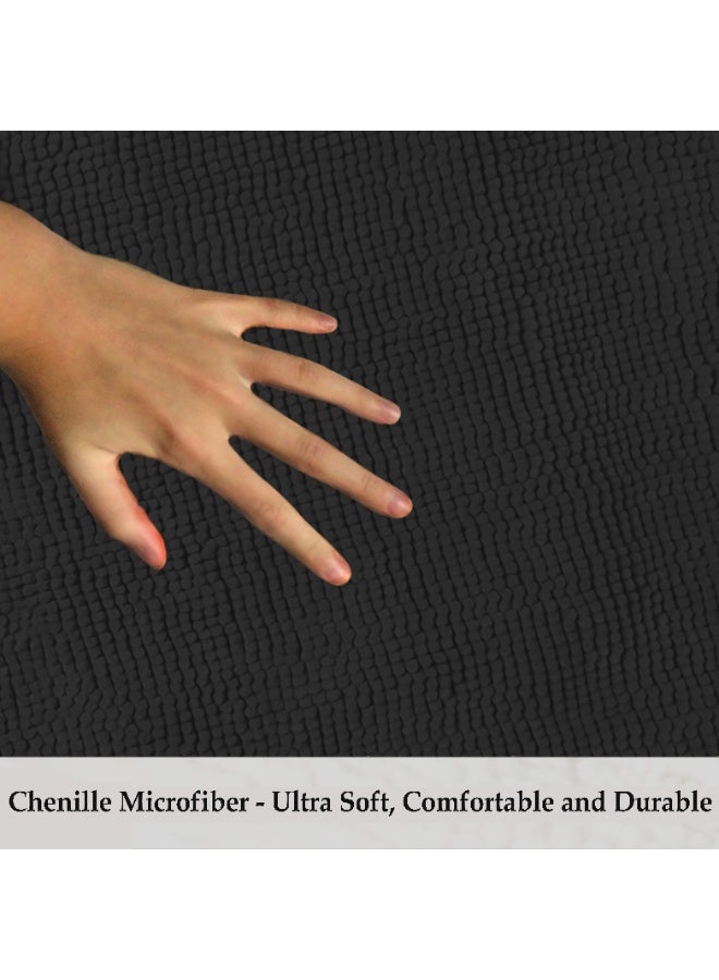 Lavish Touch Set of 2 Chenille 50 x 80 cms Non Slip Extra Soft Floor Rugs Charcoal - Image 4