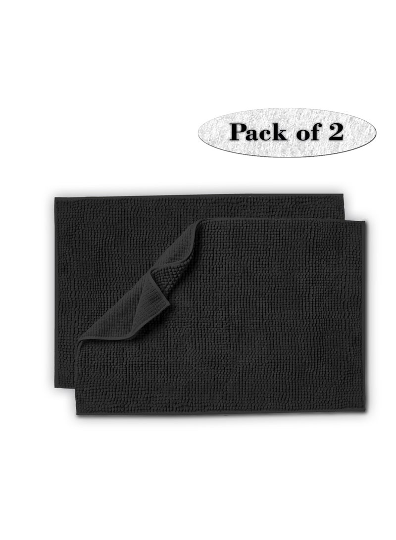 Lavish Touch Set of 2 Chenille 50 x 80 cms Non Slip Extra Soft Floor Rugs Charcoal - Image 1