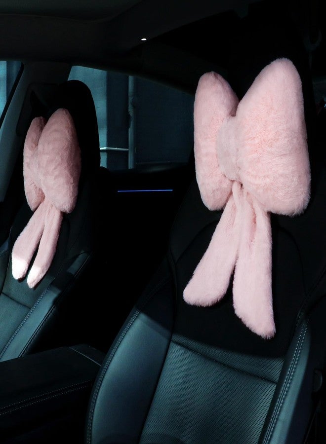 Macarrie 2 Pcs Car Neck Pillow Plush Butterfly Bow Car Headrest Pillow Comfortable Seat Neck Support Cute Car Head Rest Accessories for Driving Travel Driver Chair Girl Style Interior Decor(Pink) - Image 1