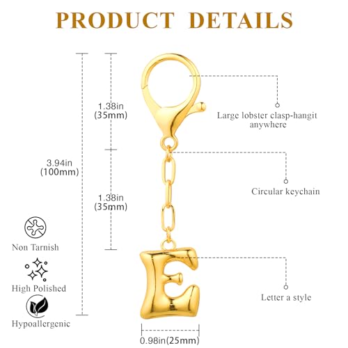 VICKHU Gold Plated Initial Letter Keychain for Women Car Key Purse Decorative Keyring Handbag Charms Fashion Cute Keychain (E, Gold) - Image 2