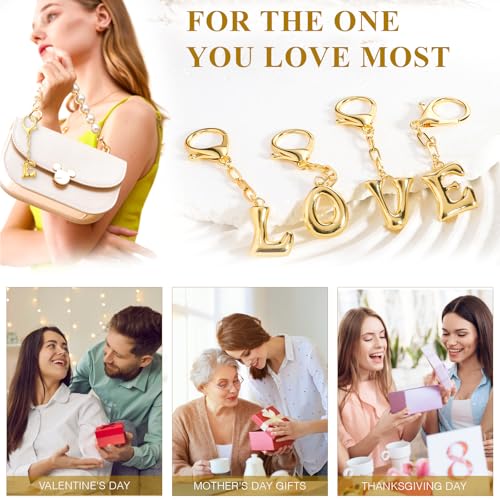 VICKHU Gold Plated Initial Letter Keychain for Women Car Key Purse Decorative Keyring Handbag Charms Fashion Cute Keychain (E, Gold) - Image 5