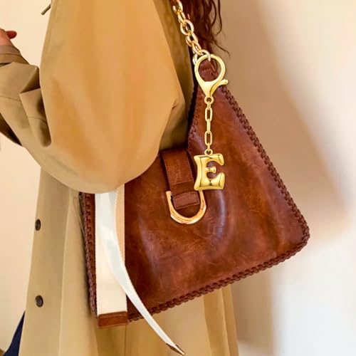 VICKHU Gold Plated Initial Letter Keychain for Women Car Key Purse Decorative Keyring Handbag Charms Fashion Cute Keychain (E, Gold) - Image 3