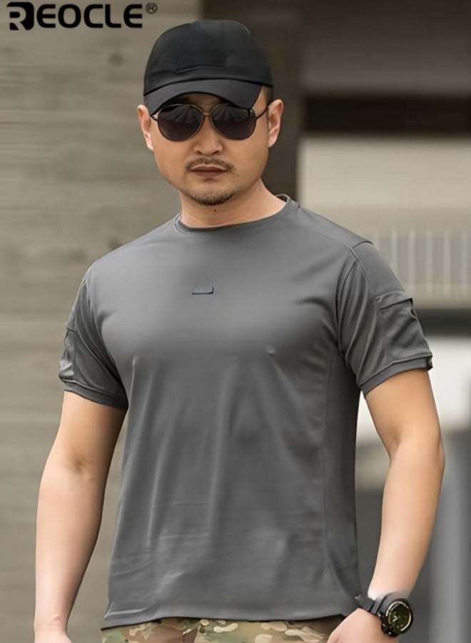 REOCLE Men's Athletic T-Shirt Basic Crew Neck Short Sleeve T-Shirt Breathable Polyester T-Shirt Summer Stretch Wicking Top - Image 1