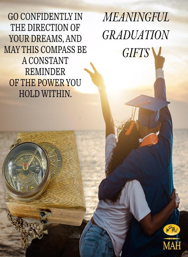 MAH True North Compass – Go Confidently in the Direction of Your Dreams – Embossed Brass Compass – Graduation, Confirmation, Birthday, Motivational Gift for Him, Her, Students, Boys, Girls, High School - Image 2