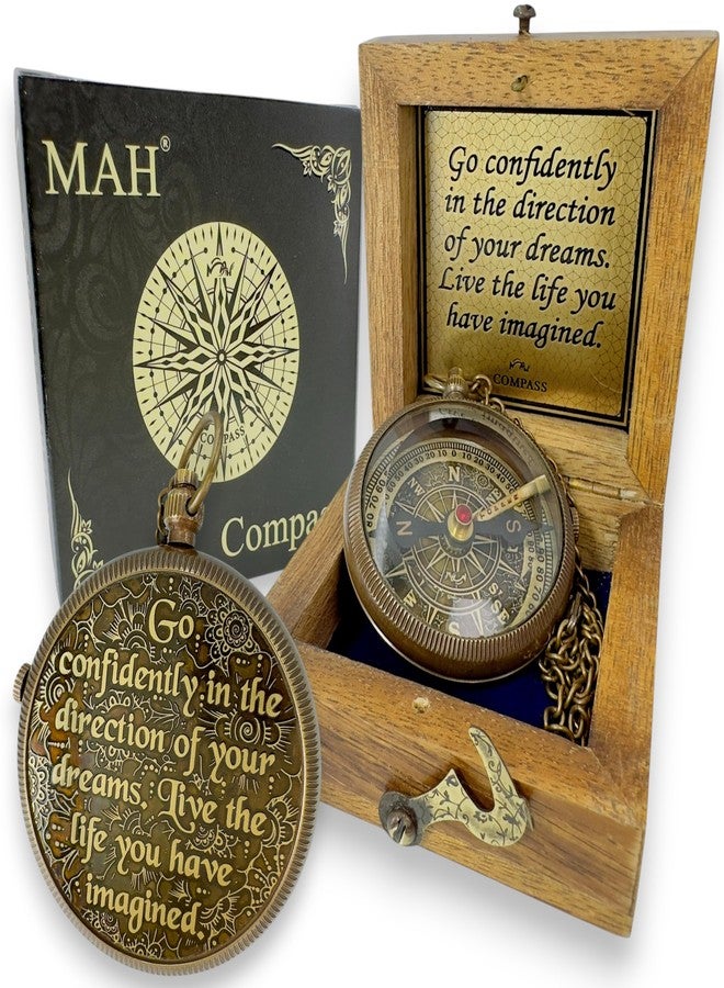 MAH True North Compass – Go Confidently in the Direction of Your Dreams – Embossed Brass Compass – Graduation, Confirmation, Birthday, Motivational Gift for Him, Her, Students, Boys, Girls, High School - Image 1