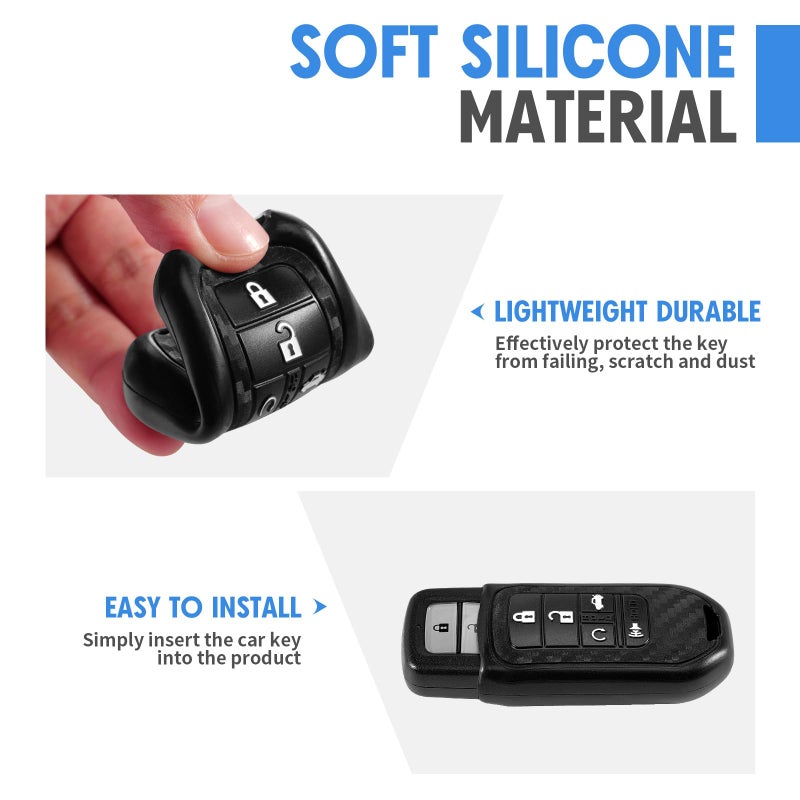 WORCAS Key Fob Case Carbon Fiber Pattern Silicone Cover Compatible with Honda Accord Touring Civic CR-V Insight Insight EX Odyssey Passport Pilot 5 Button Keyless Entry Remote - Image 4