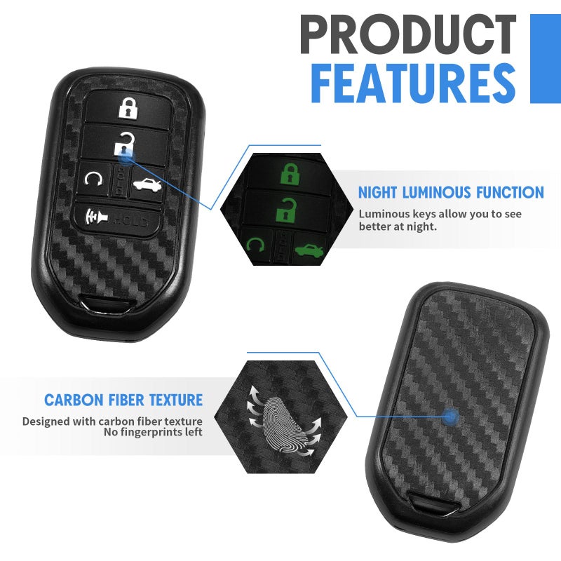 WORCAS Key Fob Case Carbon Fiber Pattern Silicone Cover Compatible with Honda Accord Touring Civic CR-V Insight Insight EX Odyssey Passport Pilot 5 Button Keyless Entry Remote - Image 3