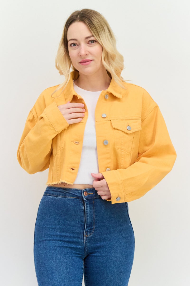 Signature 8 Women Plain Denim Jacket, Yellow  - Image 1
