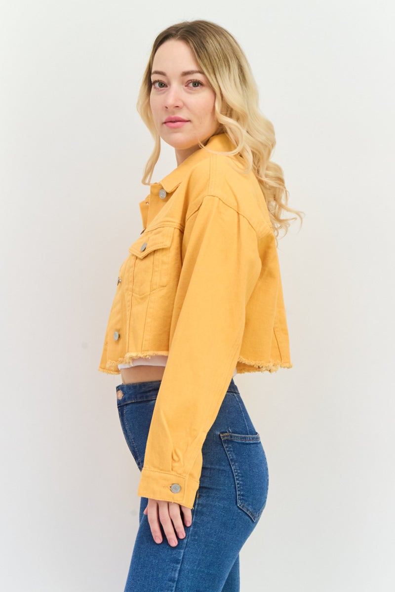 Signature 8 Women Plain Denim Jacket, Yellow  - Image 2
