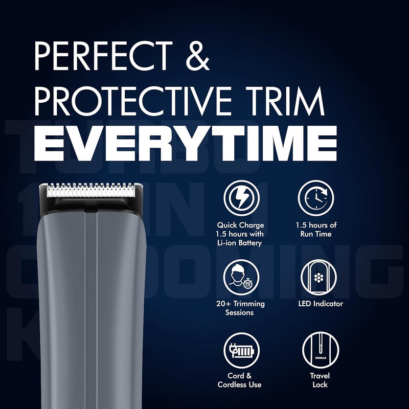 Havells مجموعة حلاقة هافيلز تيربو 10 في 1 ماكينة حلاقة الشعر للوجه والأذن والأنف بدون جروح GS6110 للجنسين رمادي - Image 4